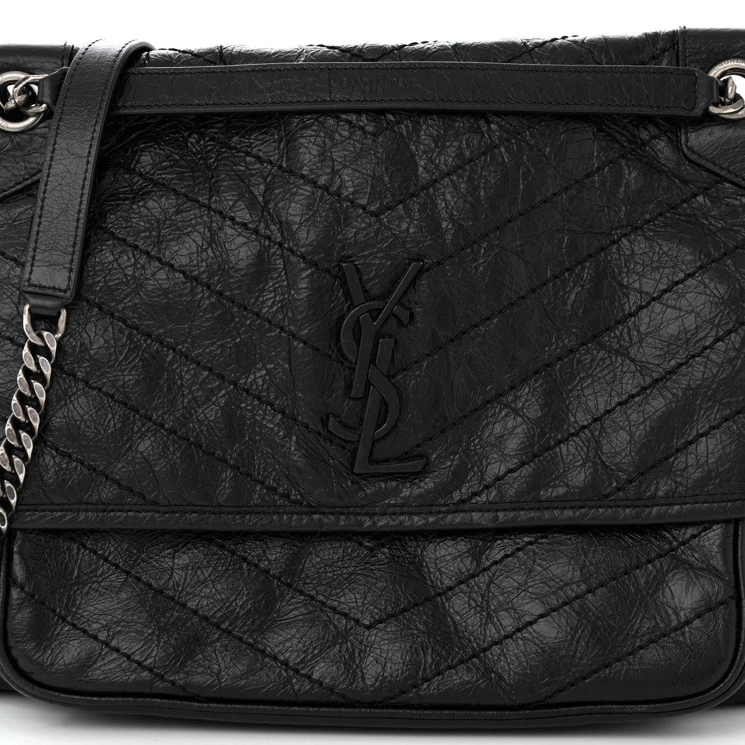 Saint Laurent Crinkled Calfskin Matelasse Monogram Large Niki Chain Satchel Black 8 of 11