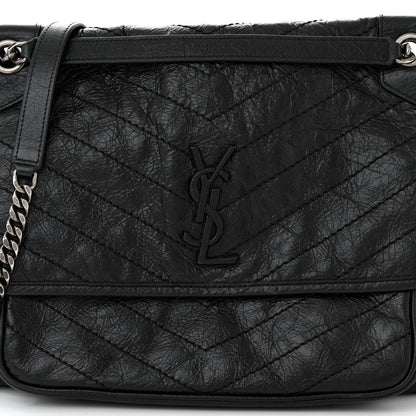 Saint Laurent Crinkled Calfskin Matelasse Monogram Large Niki Chain Satchel Black 8 of 11