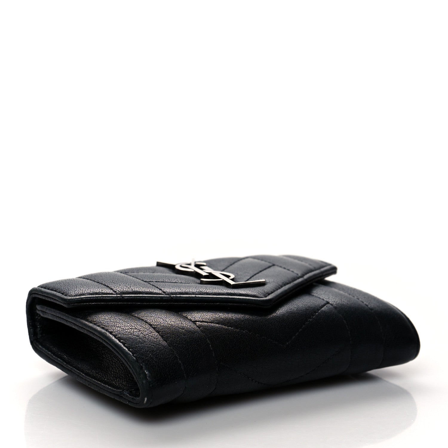 Saint Laurent Lambskin Mixed Matelasse Chevron Small Monogram Envelope Wallet Black 4 of 11