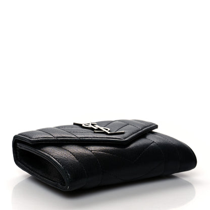 Saint Laurent Lambskin Mixed Matelasse Chevron Small Monogram Envelope Wallet Black 4 of 11