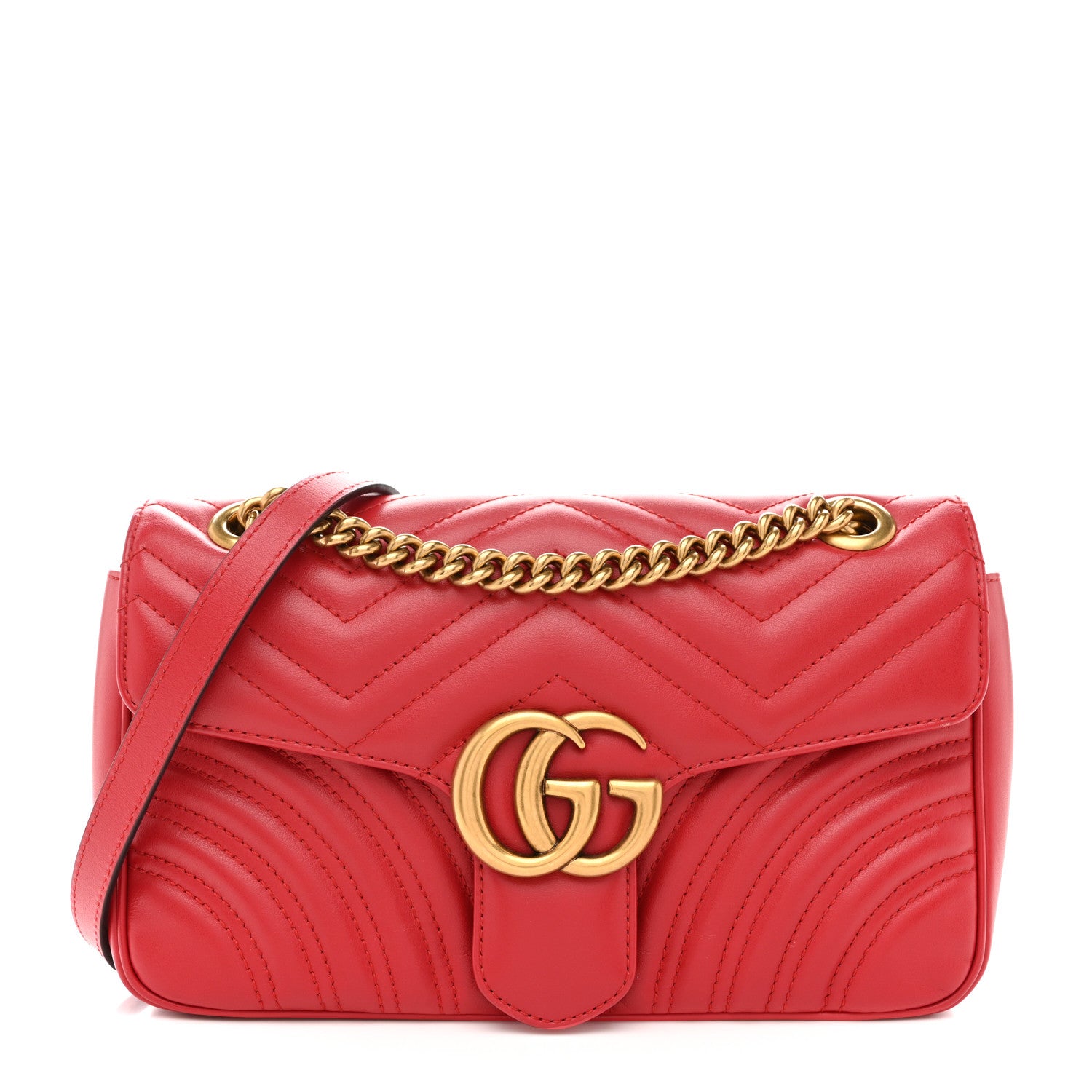 Gucci Calfskin Matelasse Small GG Marmont Shoulder Bag Hibiscus Red 1 of 12