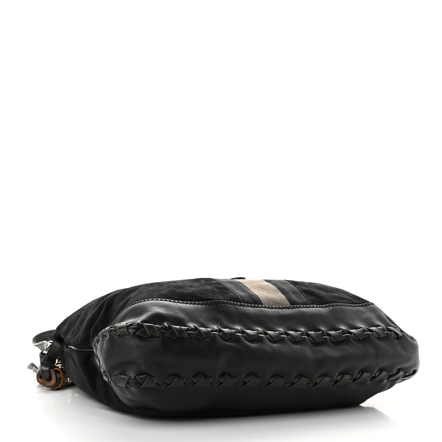 Calfskin Suede Large New Jackie Web Shoulder Bag Black