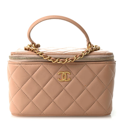 Chanel Lambskin Quilted Small Top Handle Vanity Case With Chain Beige 1 of 10