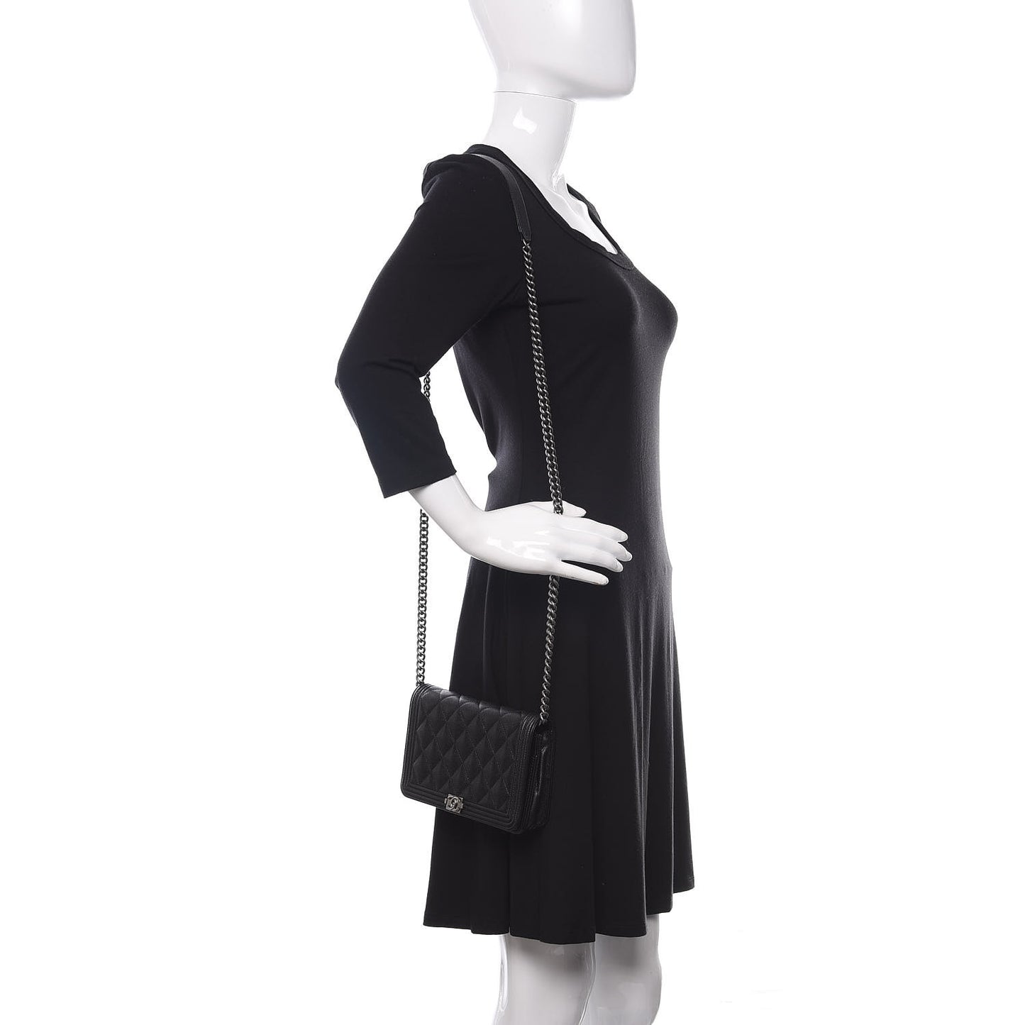 Caviar Quilted Boy Wallet On Chain WOC Black