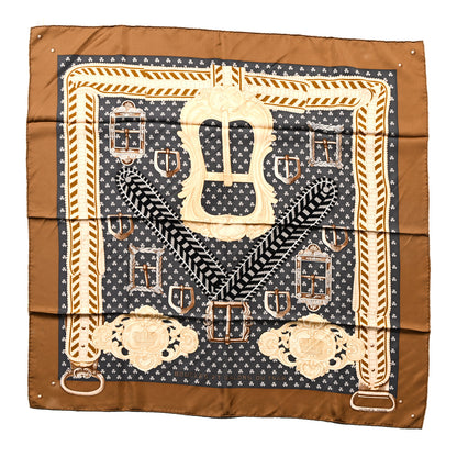 Hermes Silk Boucles Et Galons Du Tsar Scarf 90 Camel Black Gris 1 of 13