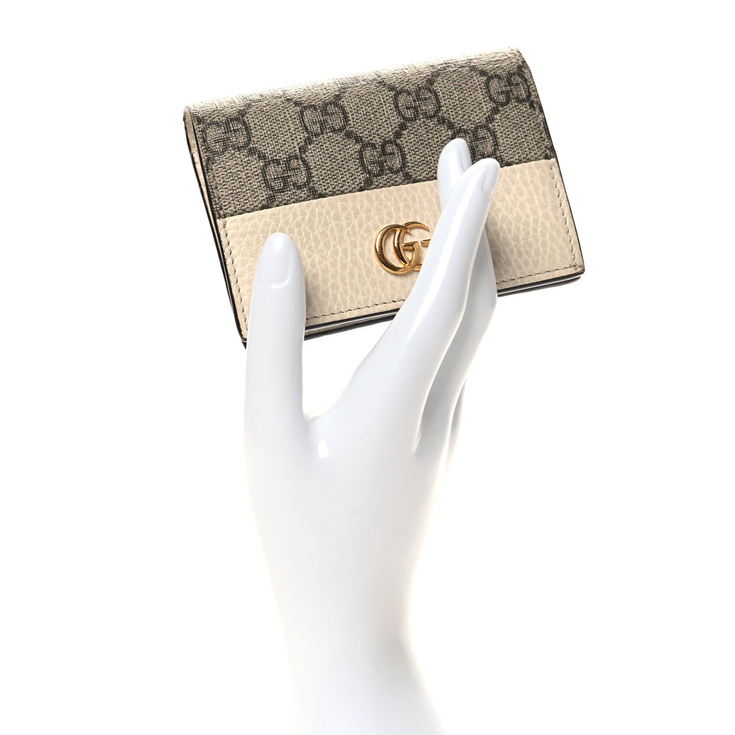 Dollar Calfskin GG Supreme Monogram GG Marmont Card Case Mystic White Beige Ebony
