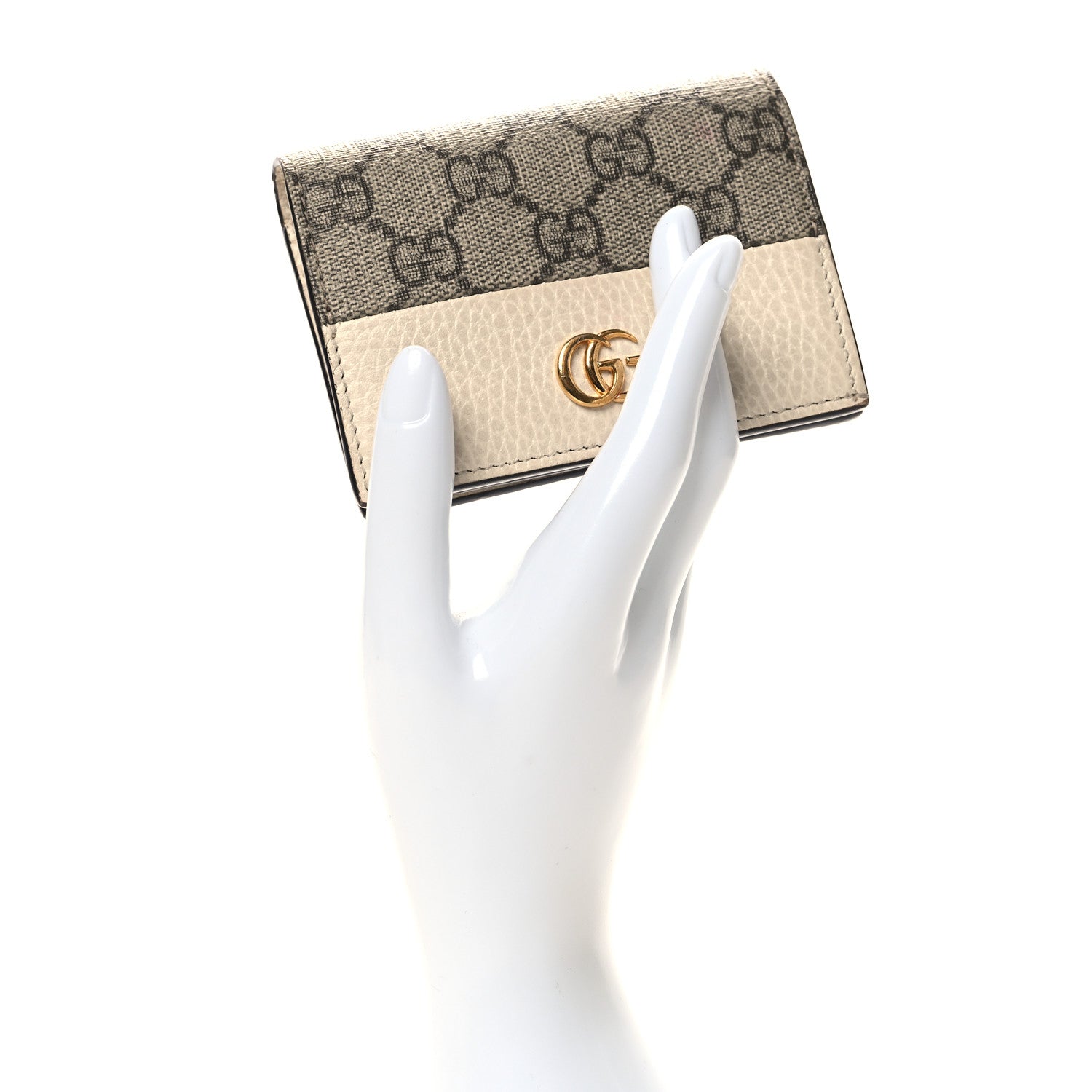 Gucci Dollar Calfskin GG Supreme Monogram GG Marmont Card Case Mystic White Beige Ebony 2 of 10
