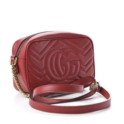 Gucci Calfskin Matelasse Mini GG Marmont Chain Shoulder Bag Hibiscus Red 3 of 10