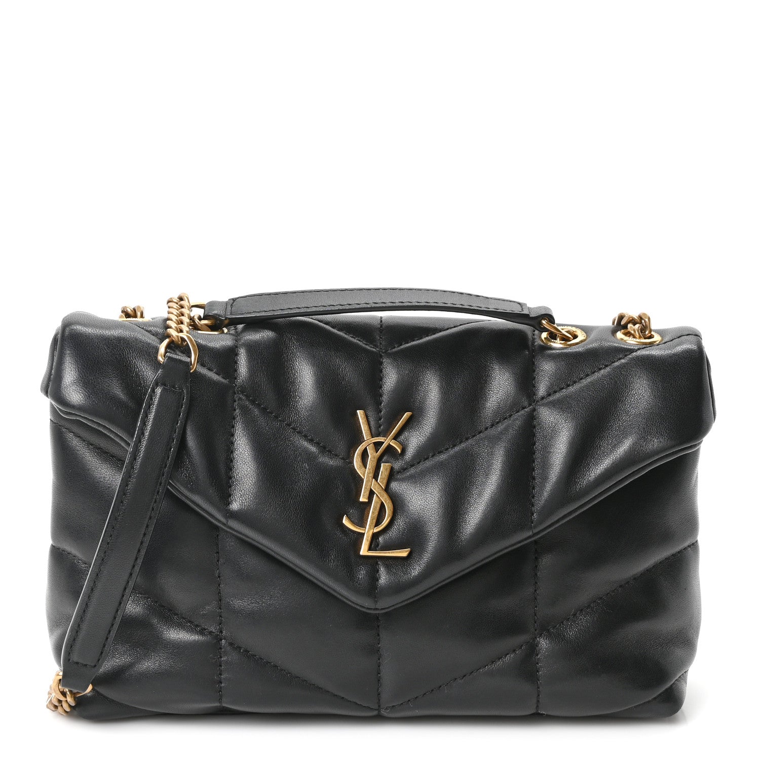 Saint Laurent Lambskin Quilted Toy Loulou Puffer Monogram Chain Satchel Black 1 of 9