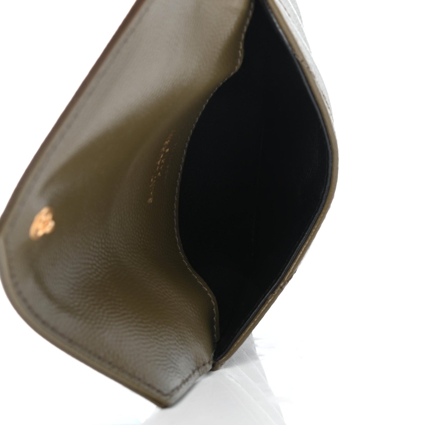 Grain De Poudre Matelasse Chevron Monogram Compact Wallet Khaki