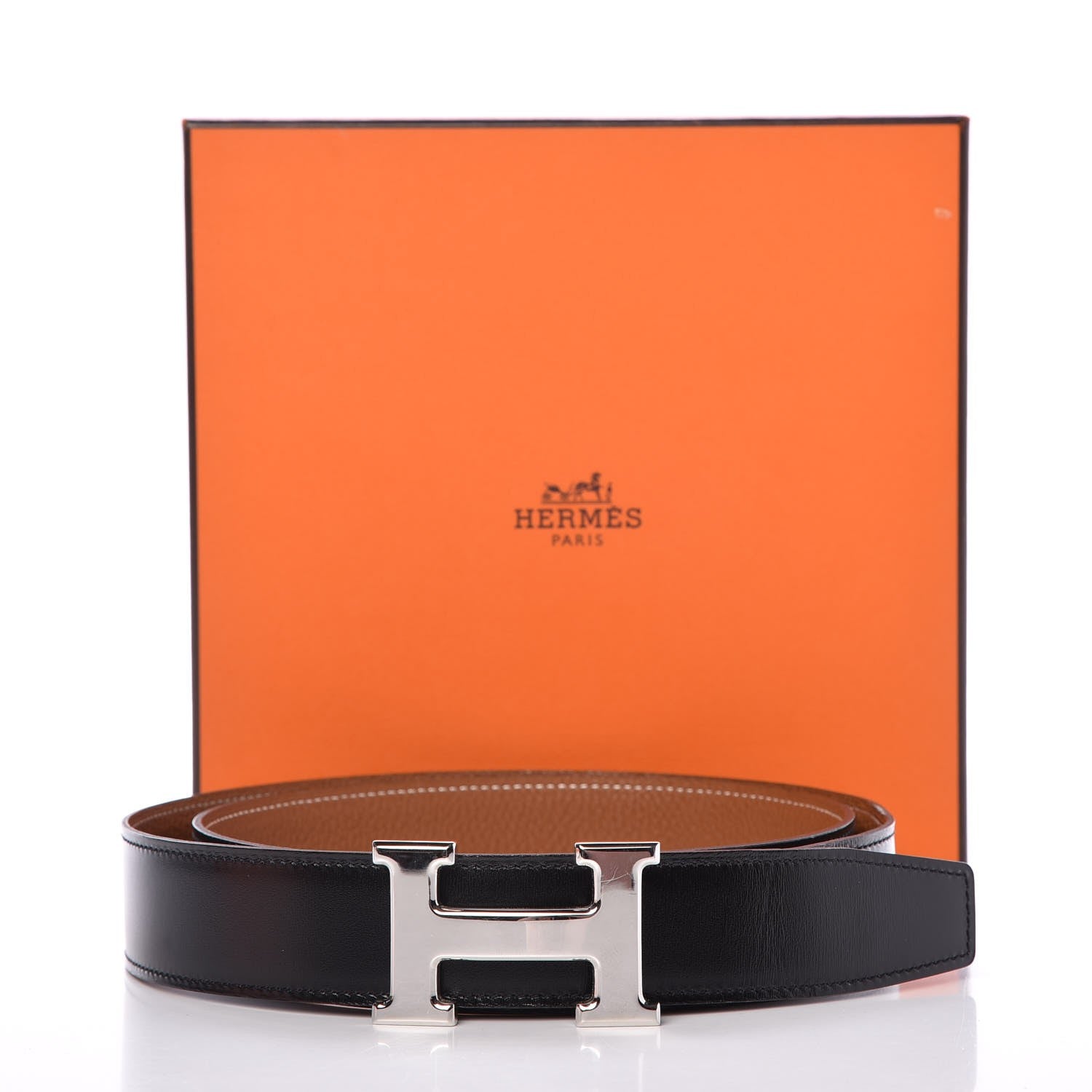 Hermes Box Togo 32mm H Belt 95 Black Gold 7 of 7