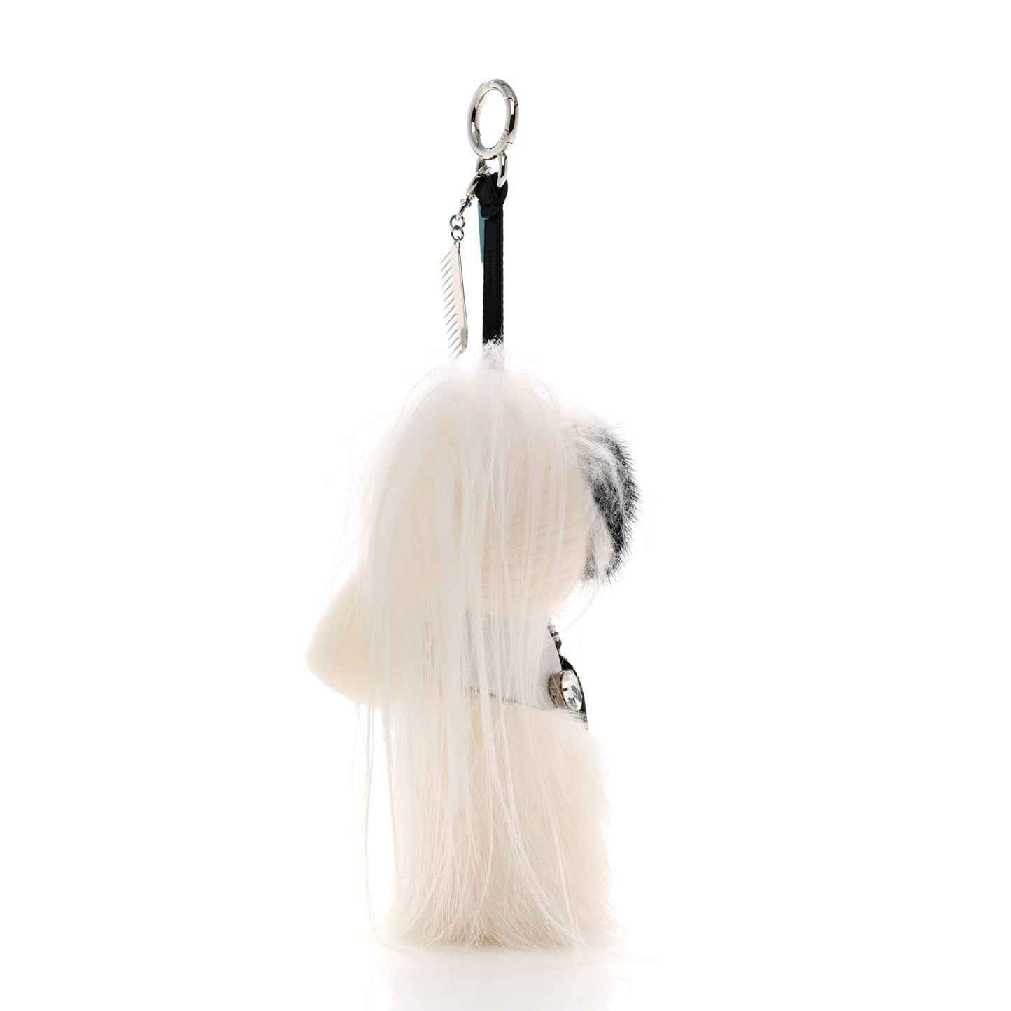 Fox Goat Mink Fur Nappa Crystal Studded Mini Karlito Tuxedo Bag Charm White Multicolor