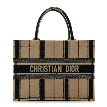 Christian Dior Canvas Embroidered Medium Bayadere Book Tote Black Beige 1 of 10