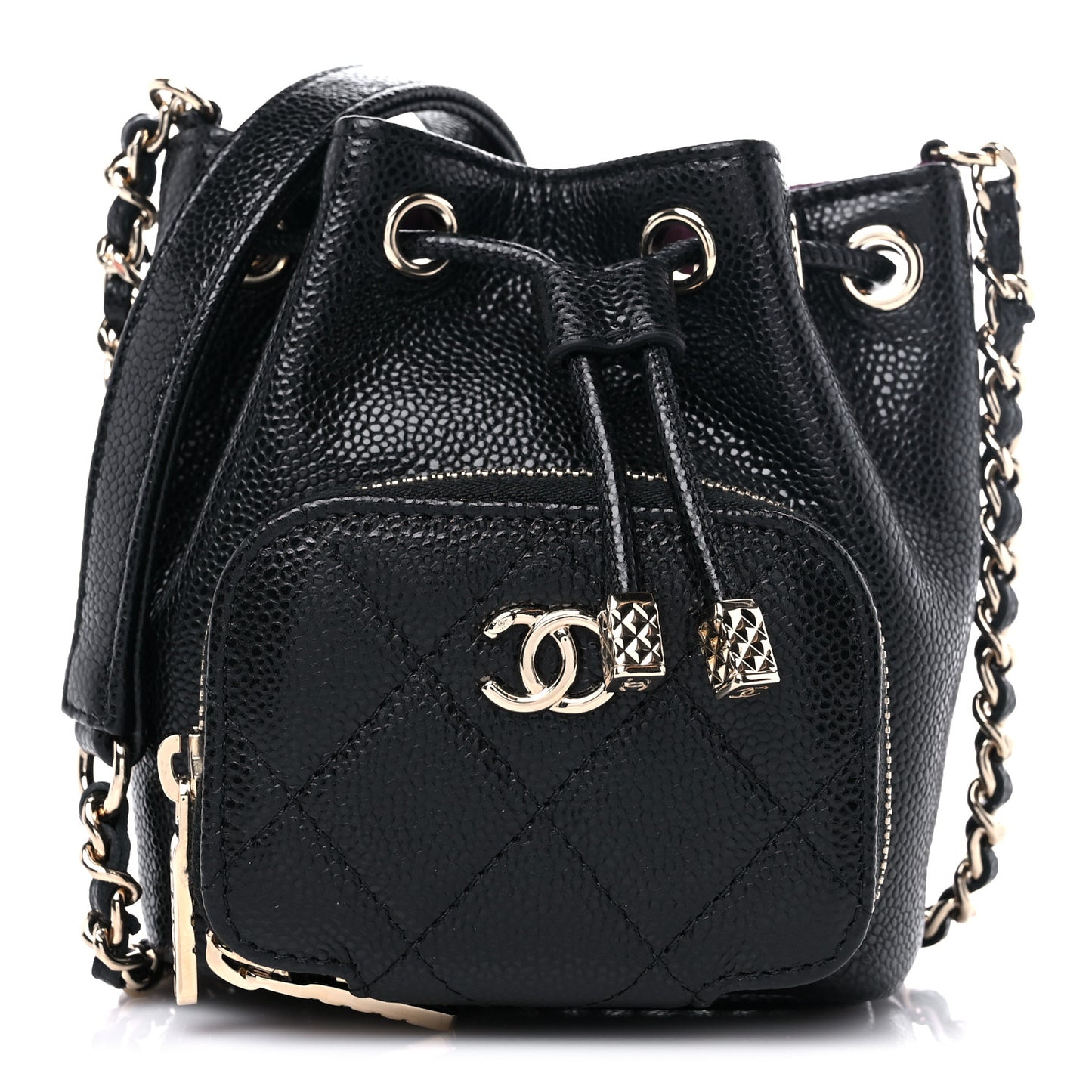 Caviar Quilted Mini CC Pocket Bucket Bag Black