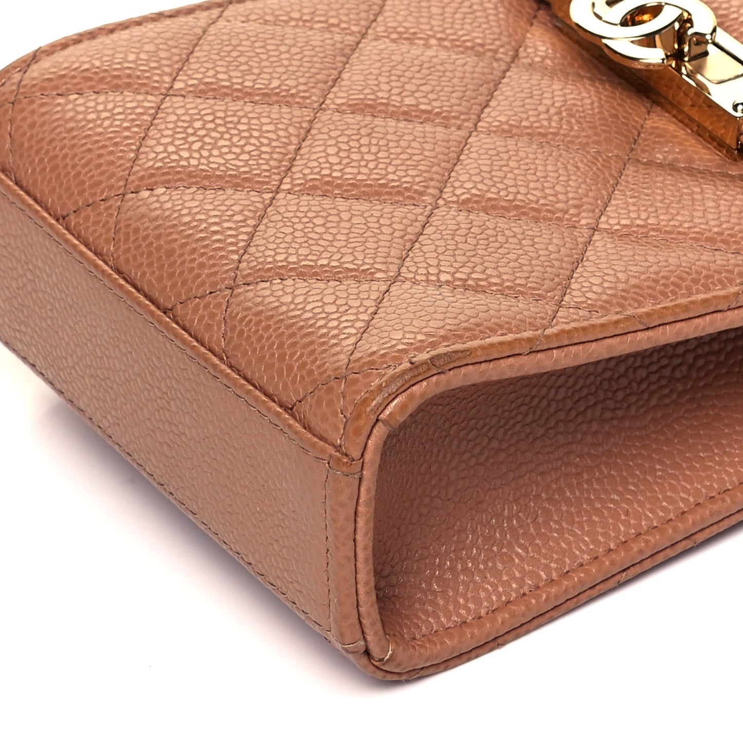 Caviar Quilted Golden Class Phone Holder Beige