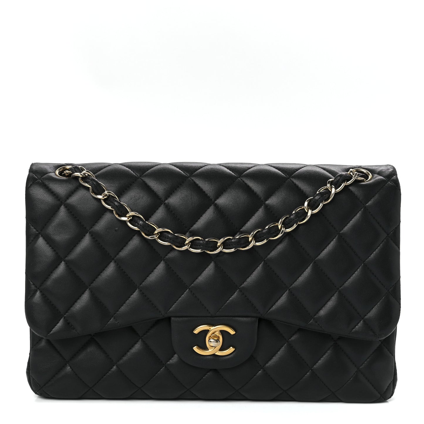 Lambskin Quilted Jumbo Double Flap Black