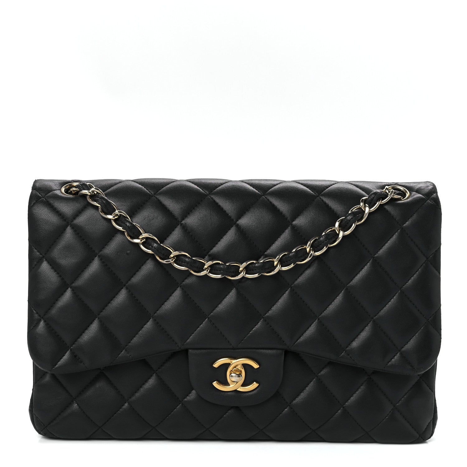 Chanel Lambskin Quilted Jumbo Double Flap Black 1 of 12