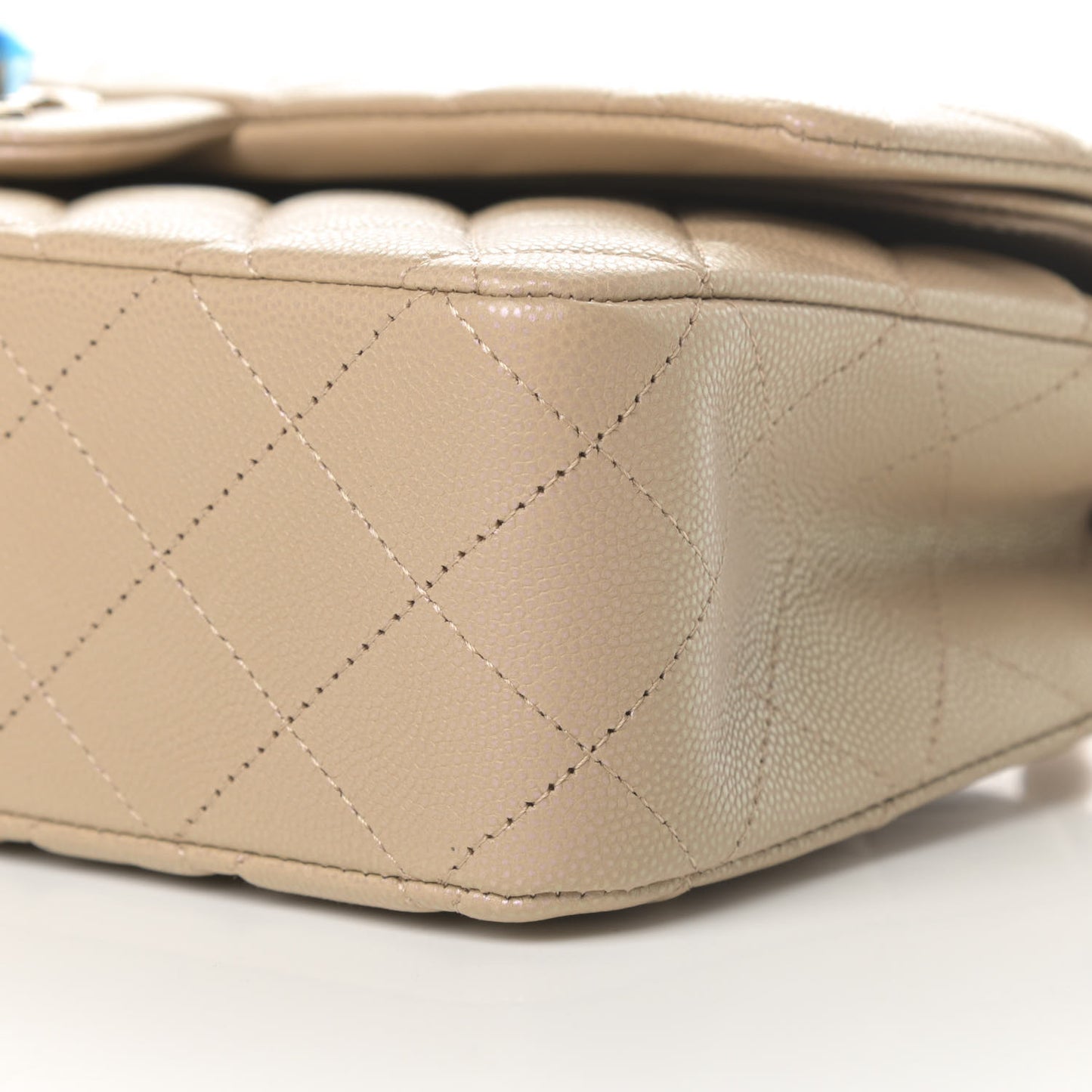 Iridescent Caviar Quilted Medium Double Flap Dark Beige