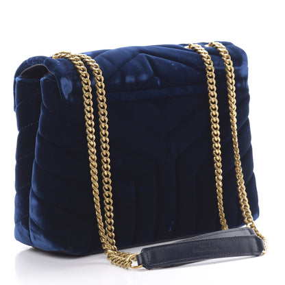 Saint Laurent Velvet Y Quilted Monogram Small Loulou Chain Satchel Medium Blue 2 of 13