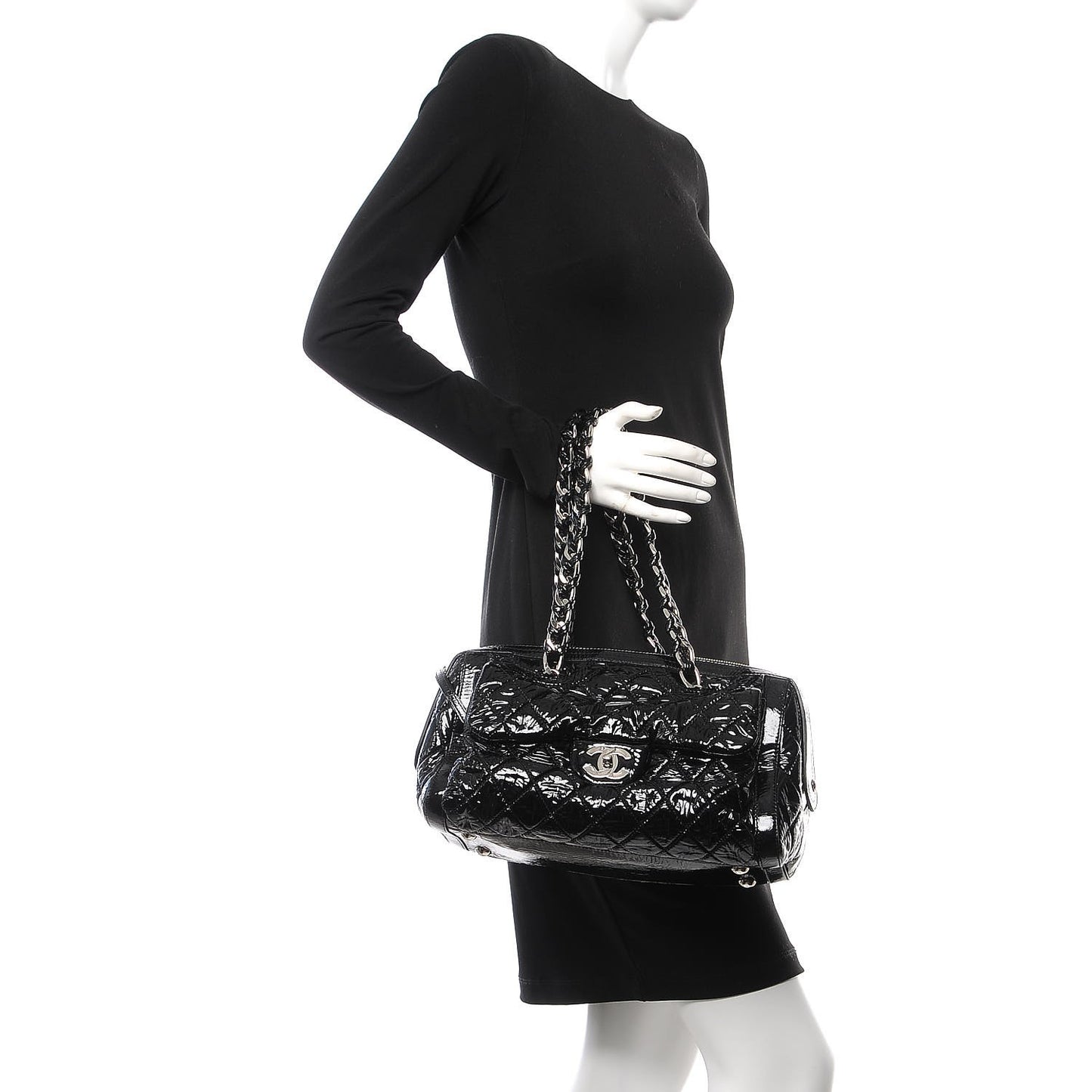 Patent Quilted Day Glo Flap Black