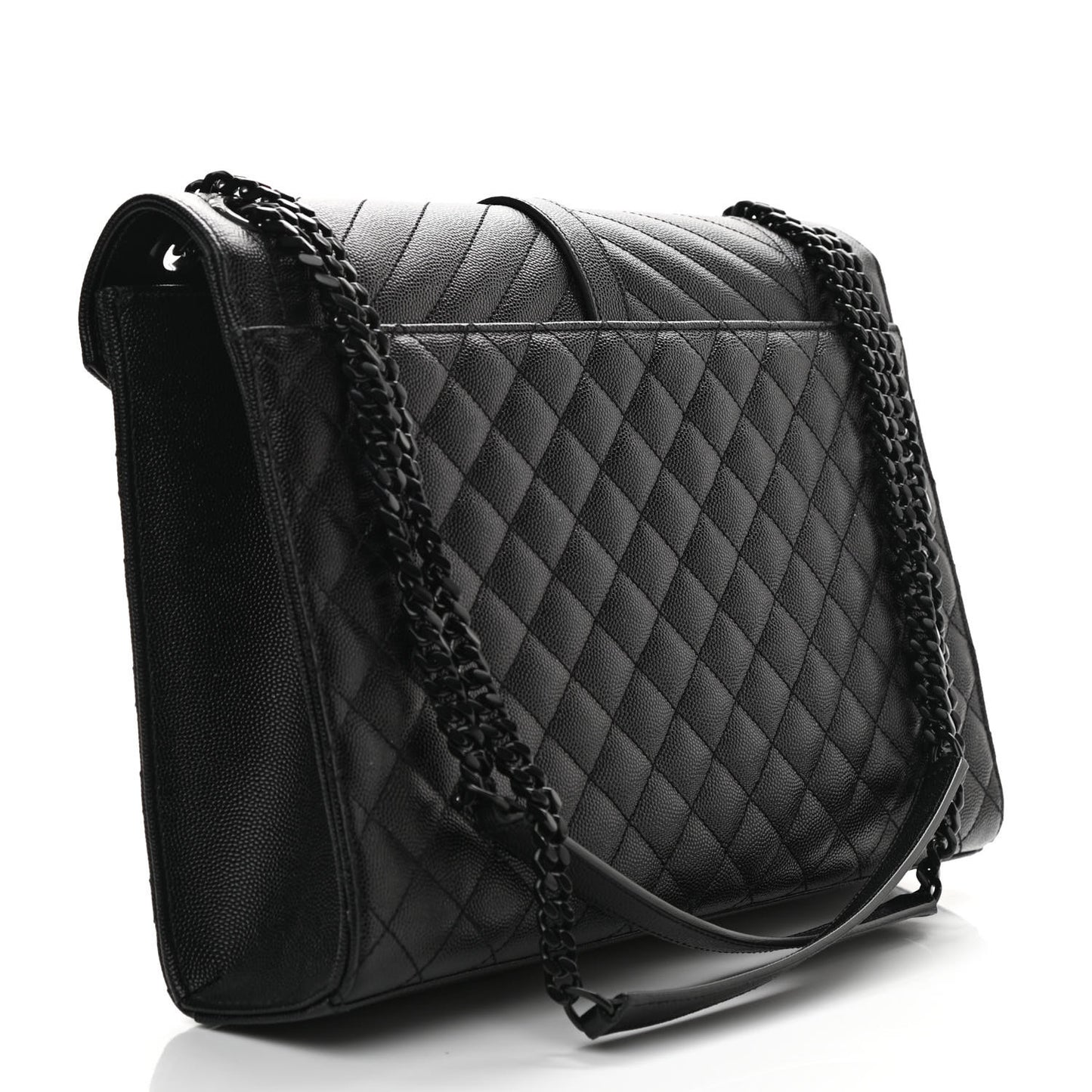 Grain De Poudre Textured Mixed Matelasse Large Triquilt Monogram Monochrome Satchel Black
