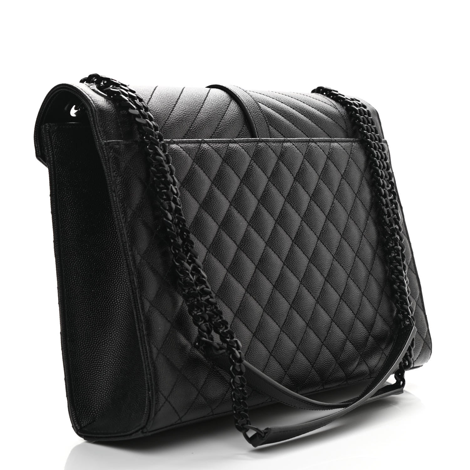 Saint Laurent Grain De Poudre Textured Mixed Matelasse Large Triquilt Monogram Monochrome Satchel Black 3 of 9