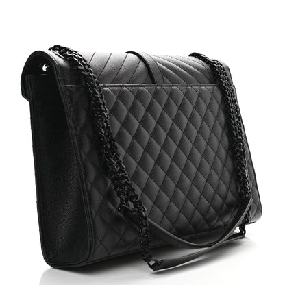 Saint Laurent Grain De Poudre Textured Mixed Matelasse Large Triquilt Monogram Monochrome Satchel Black 3 of 9