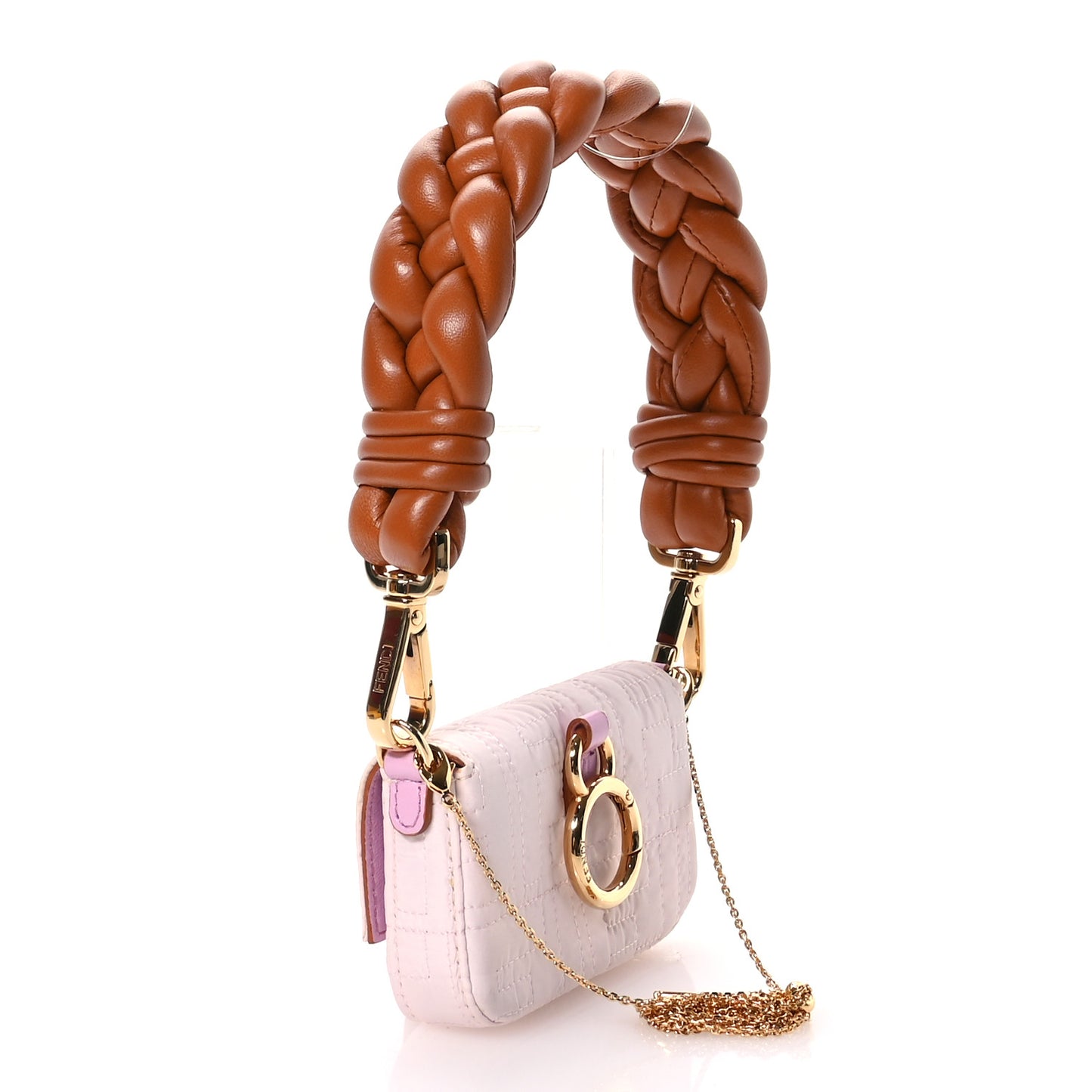 Nylon Nappa FF Embroidered Nano Baguette Maxi Handle Charm Light Pink