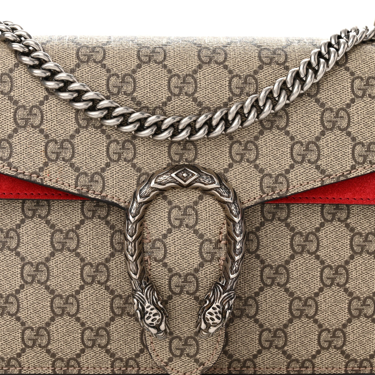 Gucci GG Supreme Monogram Suede Small Dionysus Shoulder Bag Beige Ebony Vulcanic Red 8 of 10