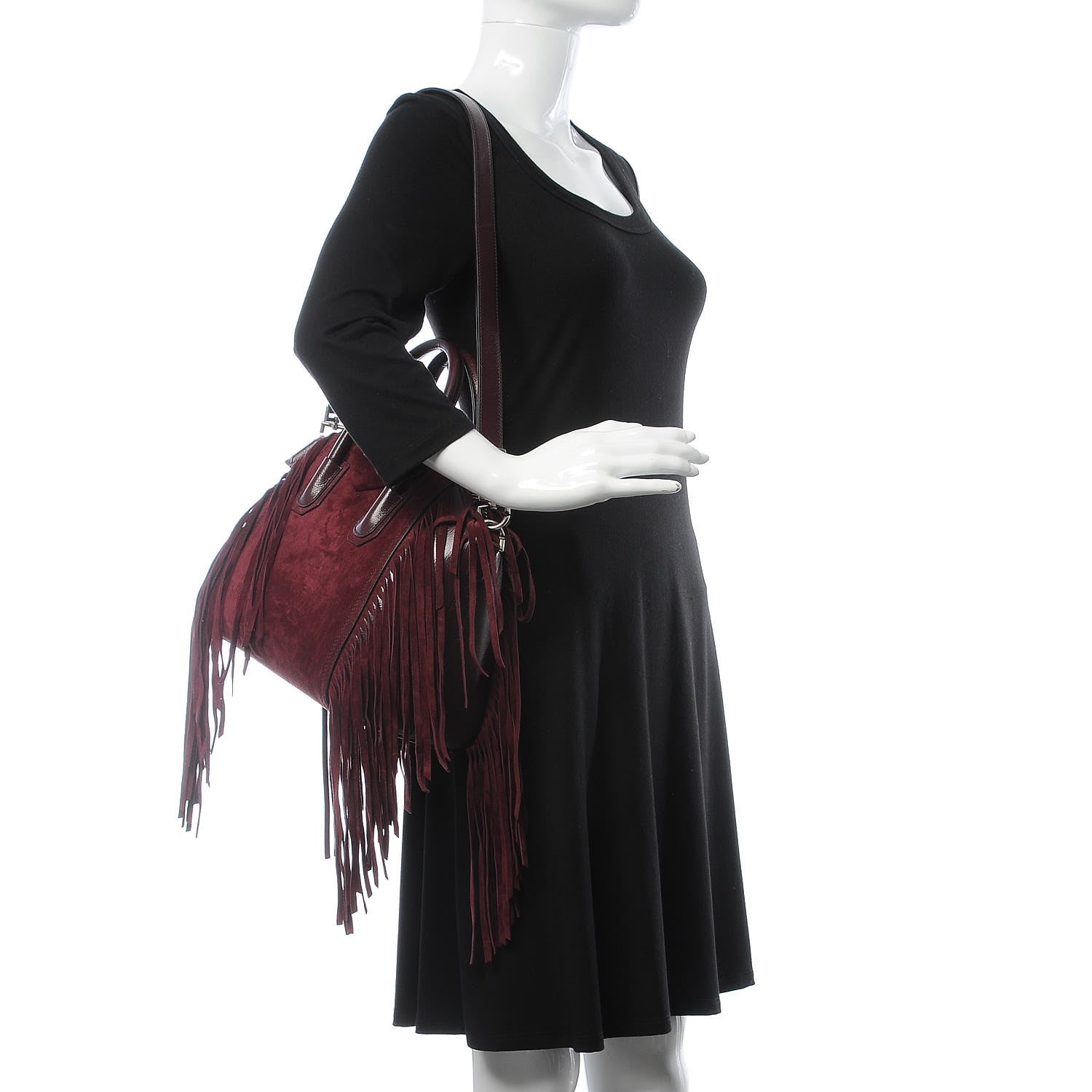 Givenchy Calfskin Suede Small Fringe Antigona Burgundy 2 of 7