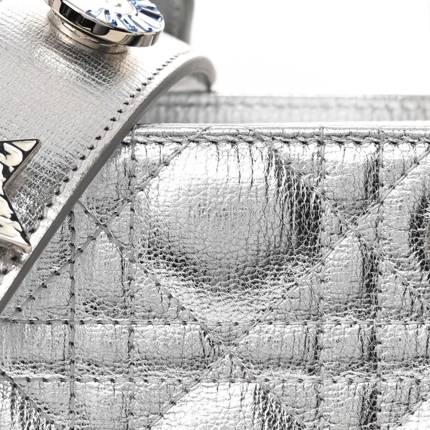 Metallic Grained Calfskin Cannage Small Lucky Badges My Lady Dior Silver