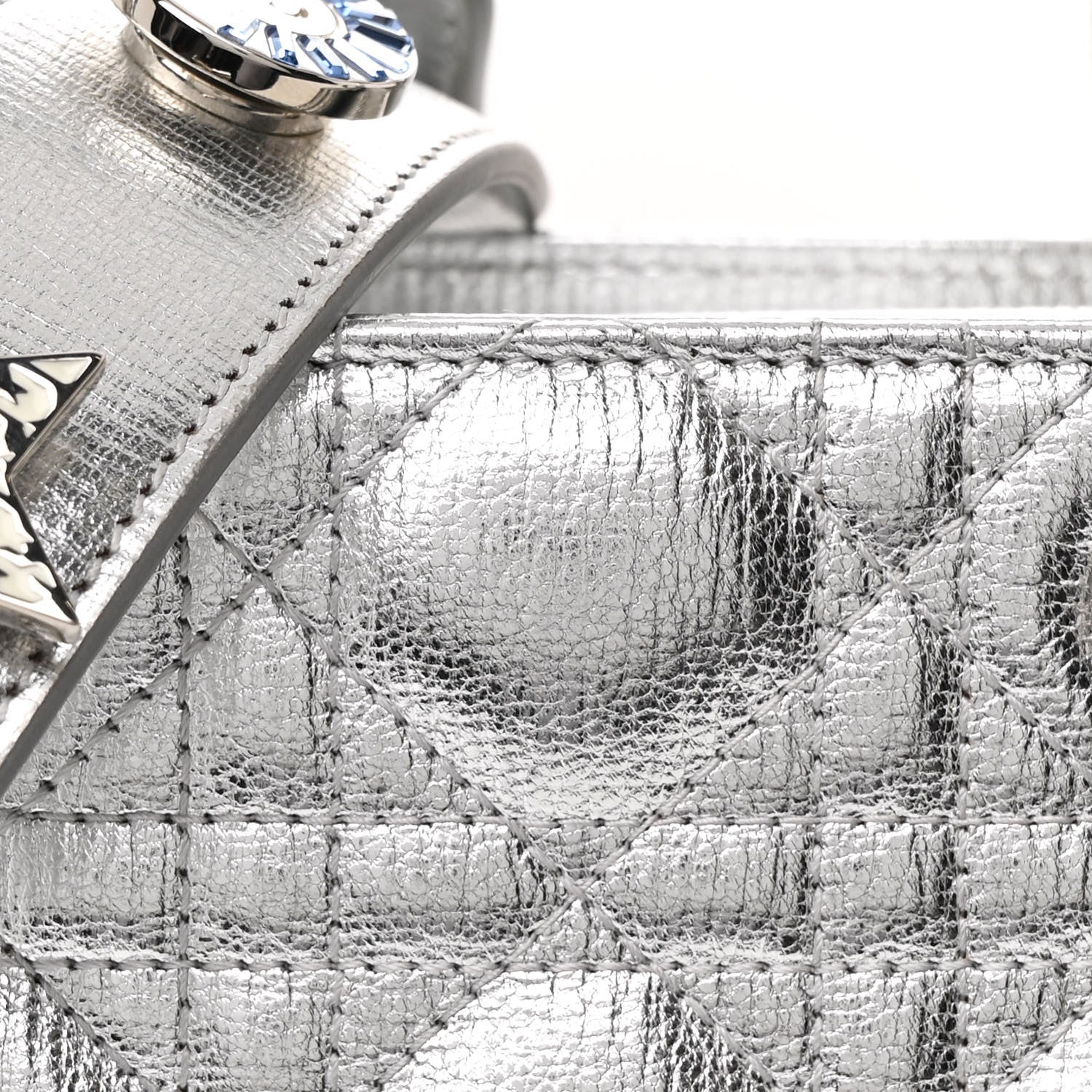 Christian Dior Metallic Grained Calfskin Cannage Small Lucky Badges My Lady Dior Silver 8 of 12