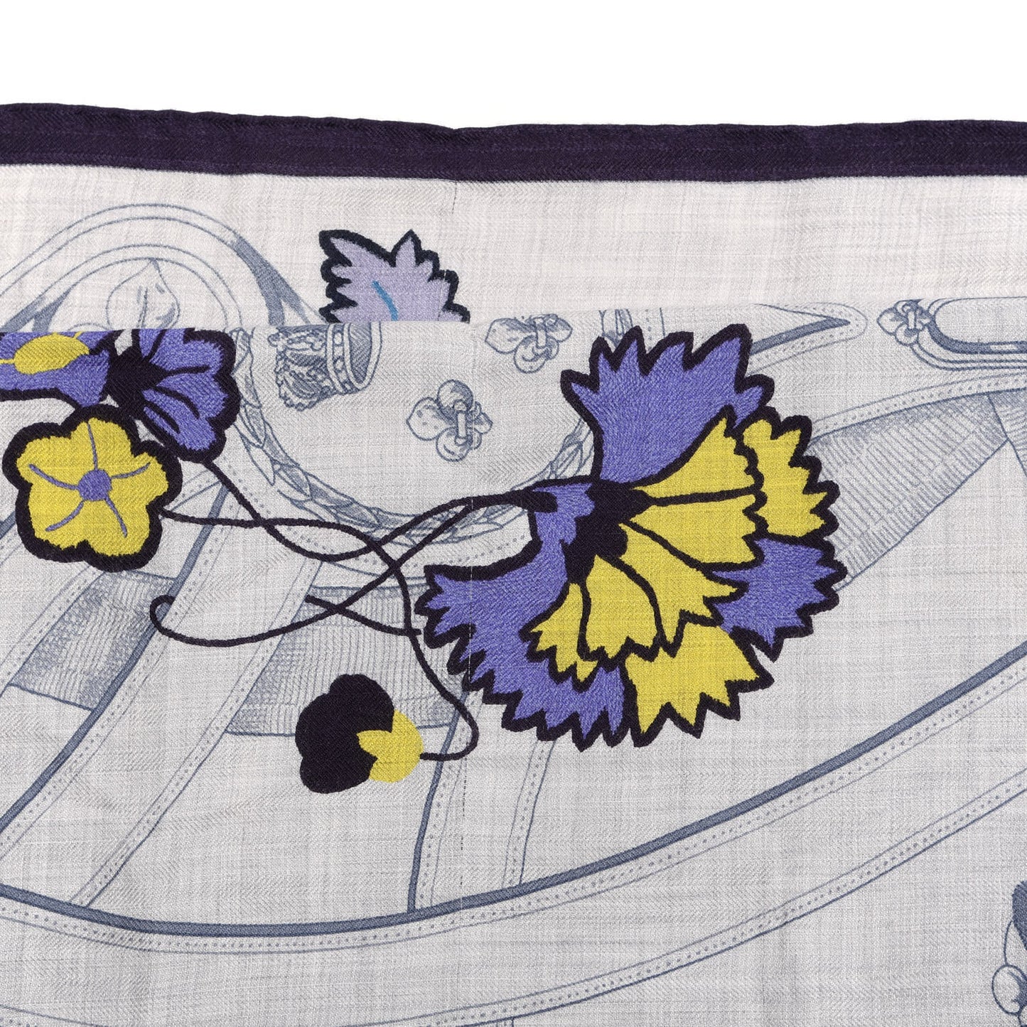 Cashmere Silk Cavalcadour Shawl 140 Gris Chine Juane Marine