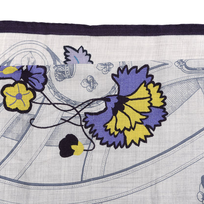 Hermes Cashmere Silk Cavalcadour Shawl 140 Gris Chine Juane Marine 5 of 5