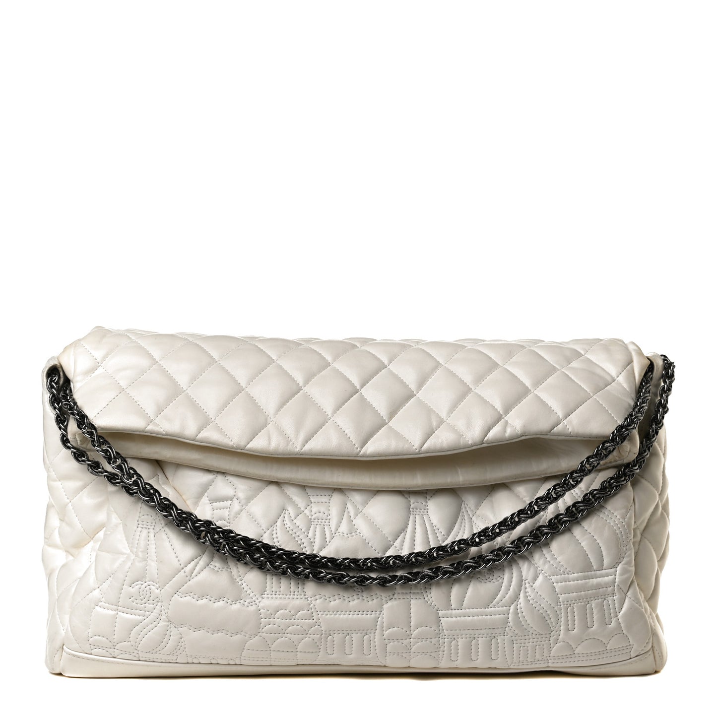 Lambskin Quilted Large Paris Moscou Red Square Bag Ivory