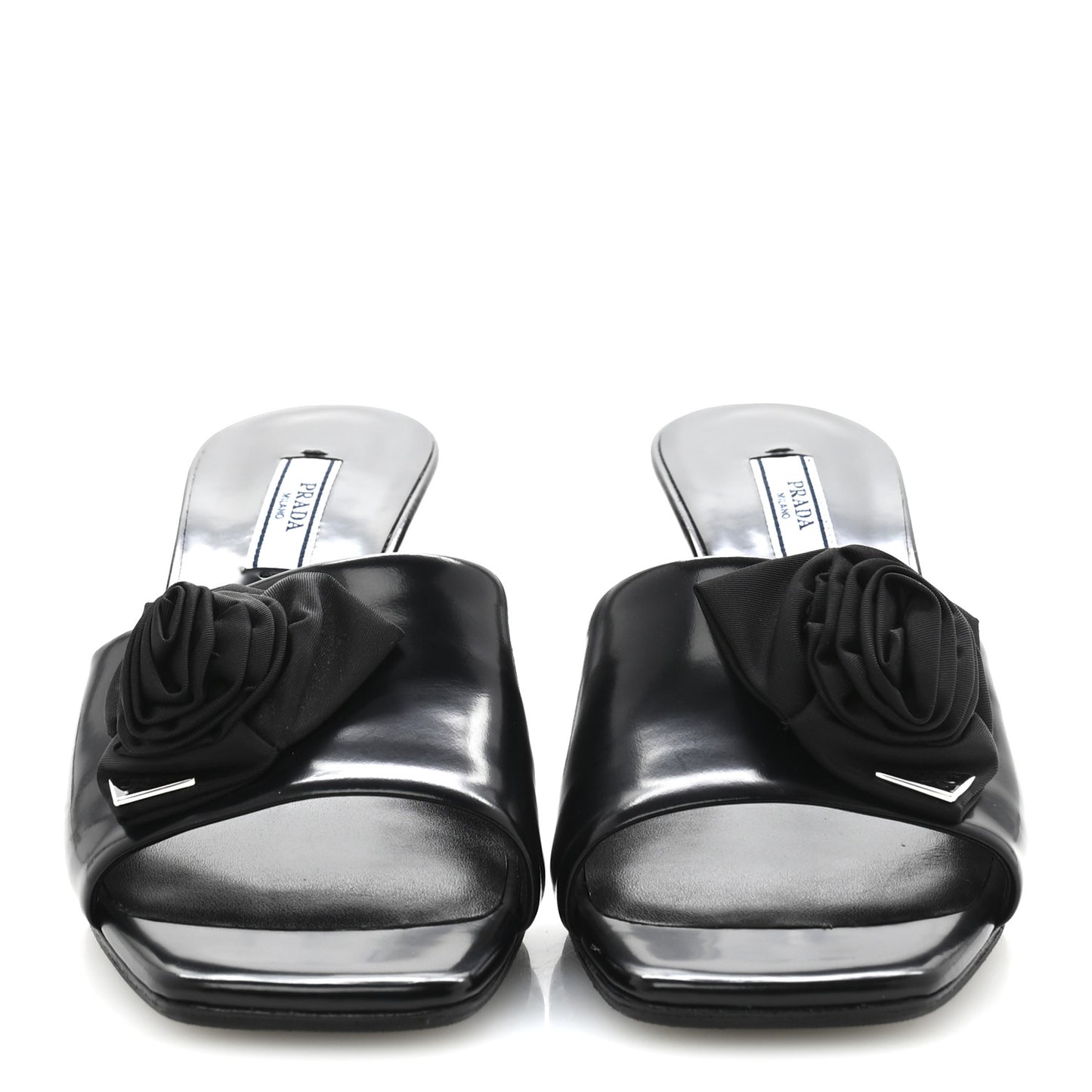 Spazzolato Nylon Flower Metal Triangle Logo Slide Sandals 37 Black