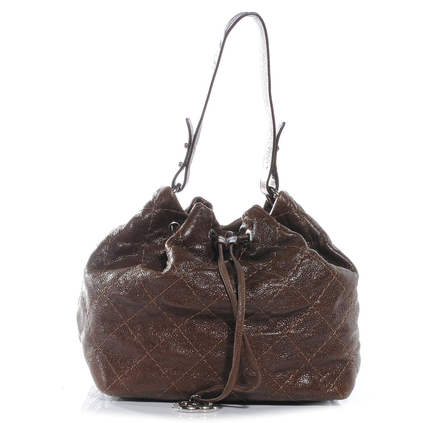 Glazed Calfskin On The Road Drawstring Tote Brown