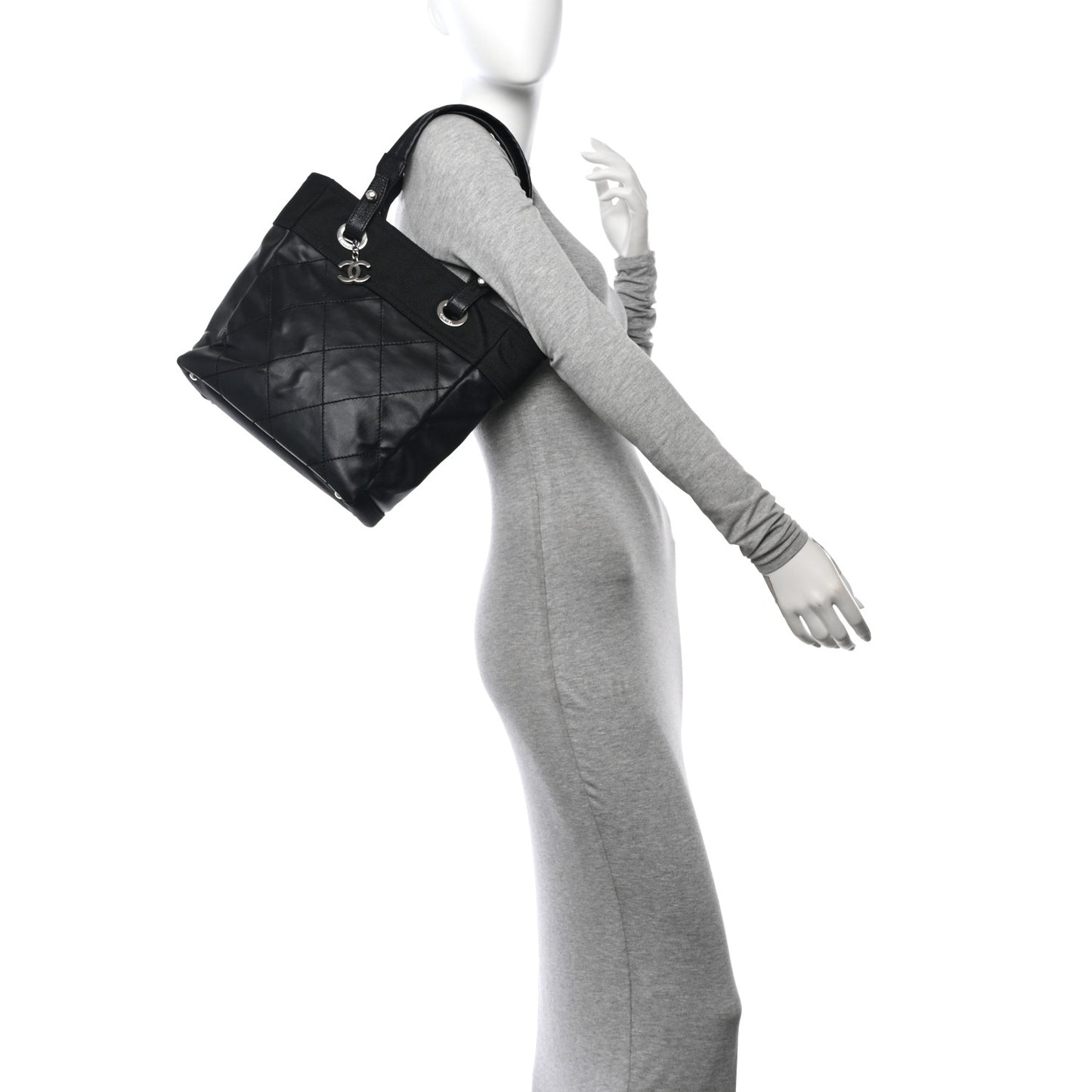 Coated Canvas Quilted Small Paris Biarritz Tote Black