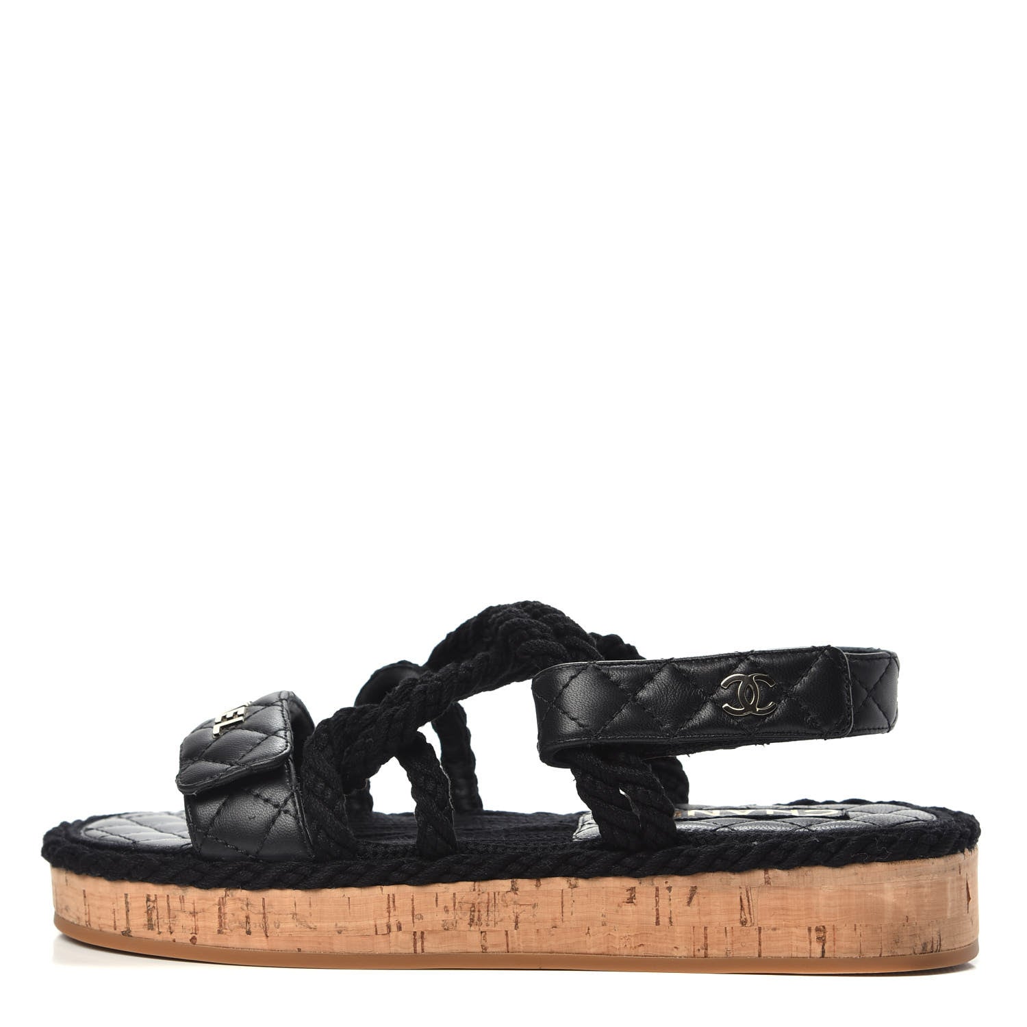Chanel Cord Lambskin Quilted Logo Sandals 37 Black 1 of 11