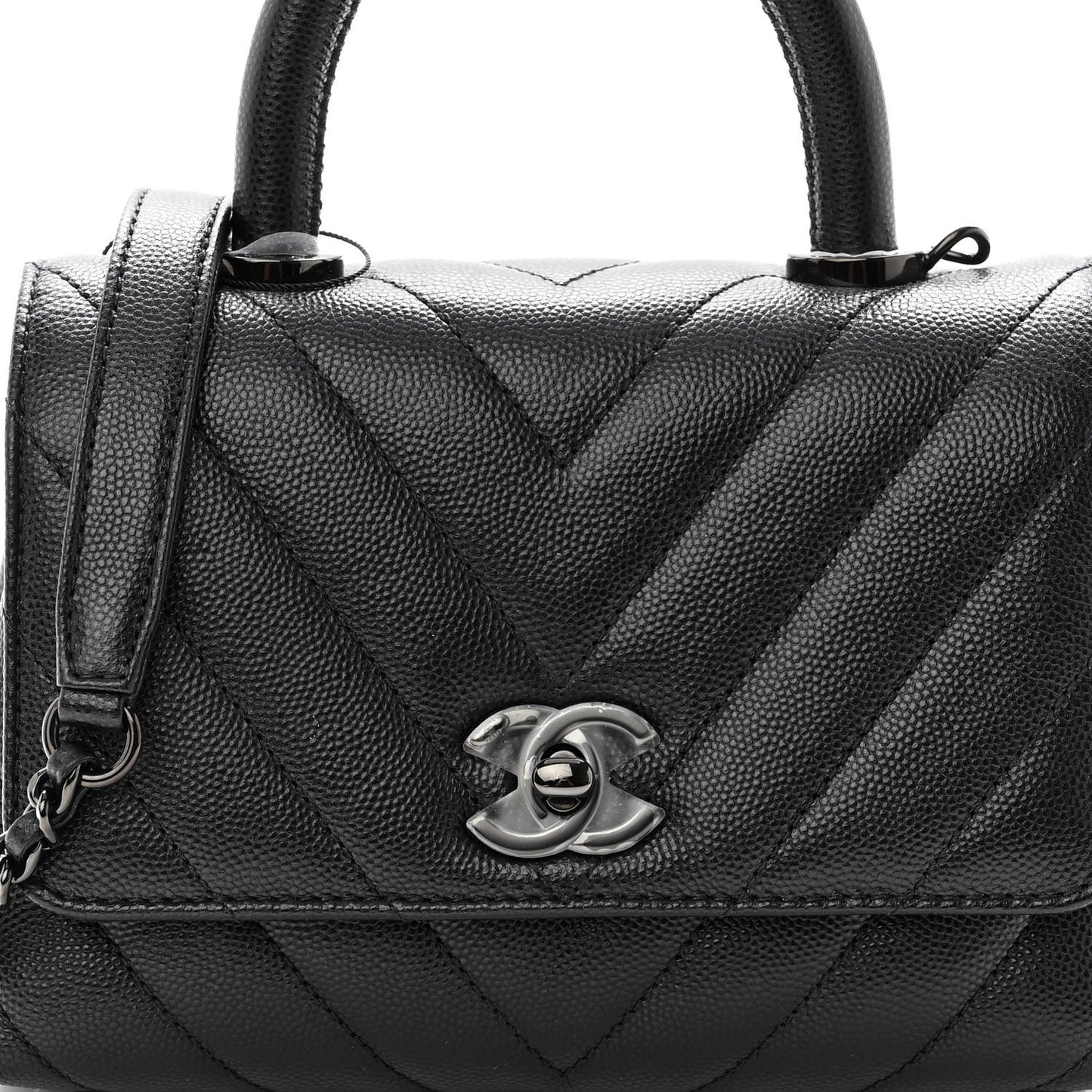 Caviar Chevron Quilted Extra Mini Coco Handle Flap So Black