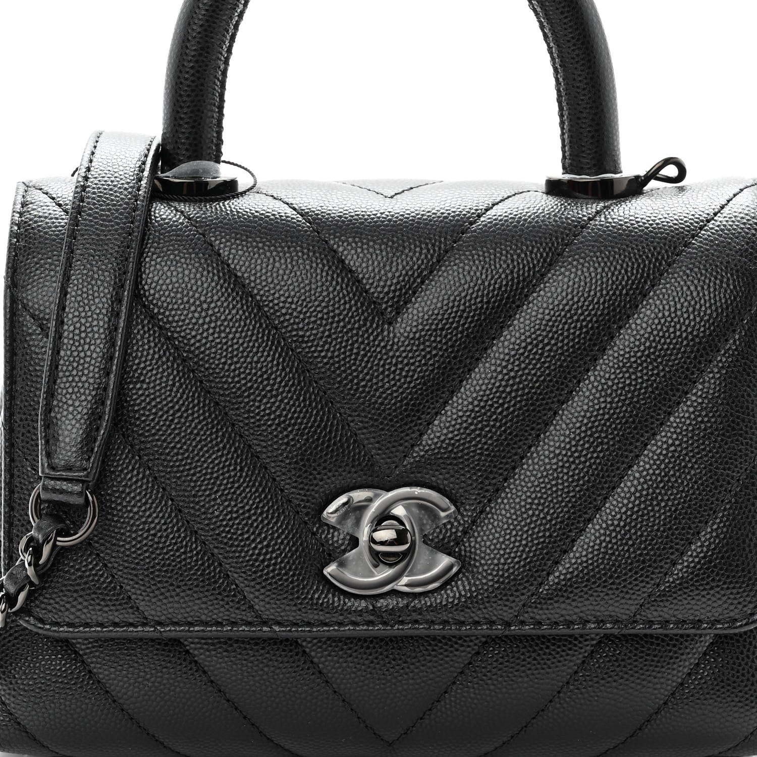 Chanel Caviar Chevron Quilted Extra Mini Coco Handle Flap So Black 8 of 10