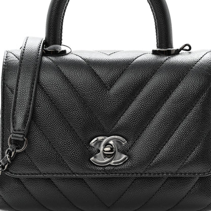 Chanel Caviar Chevron Quilted Extra Mini Coco Handle Flap So Black 8 of 10