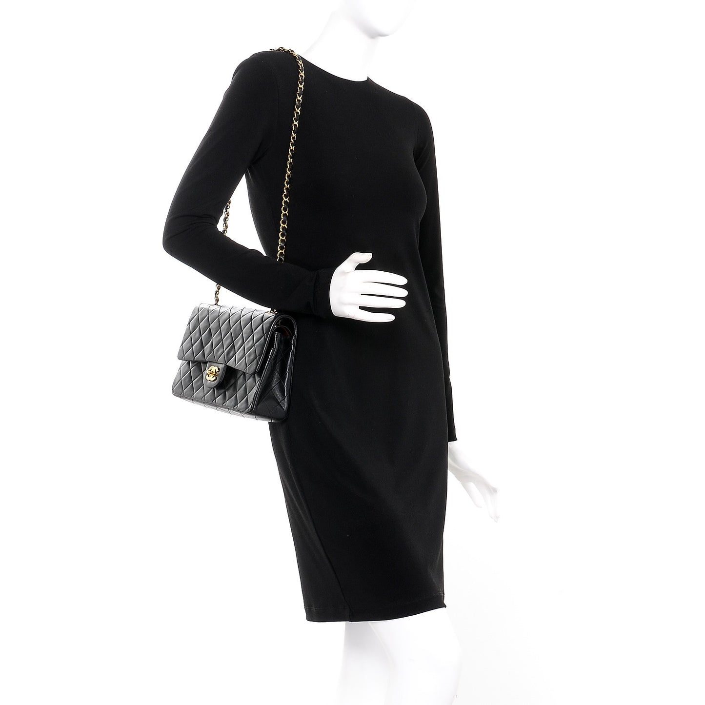 Lambskin Quilted Medium Double Flap Black