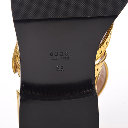 Gucci Metallic Nappa Bee Embroidered Womens Queercore Brogue Wingtip Monk Strap Loafers 38 Gold 7 of 9