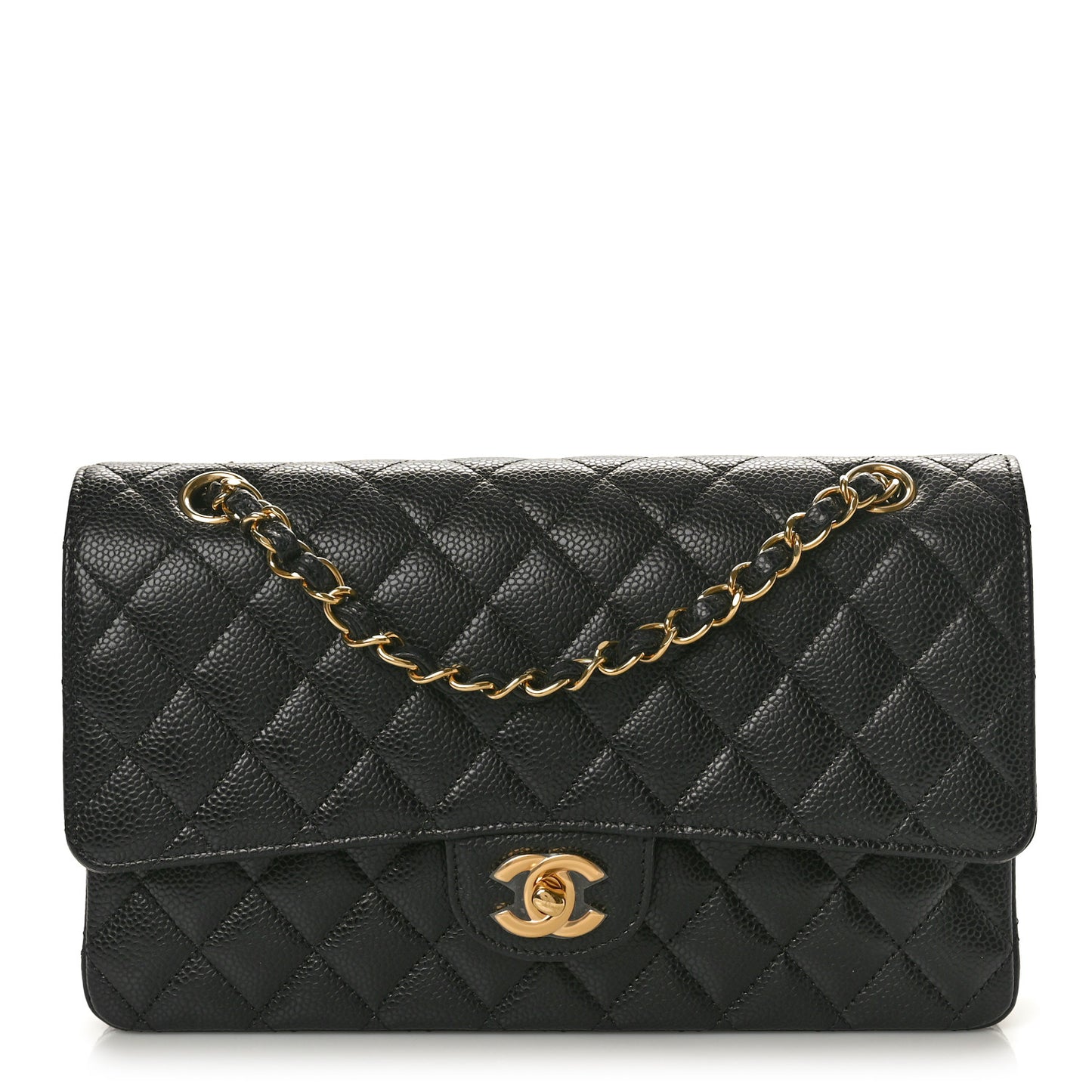 Caviar Quilted Medium Double Flap Black