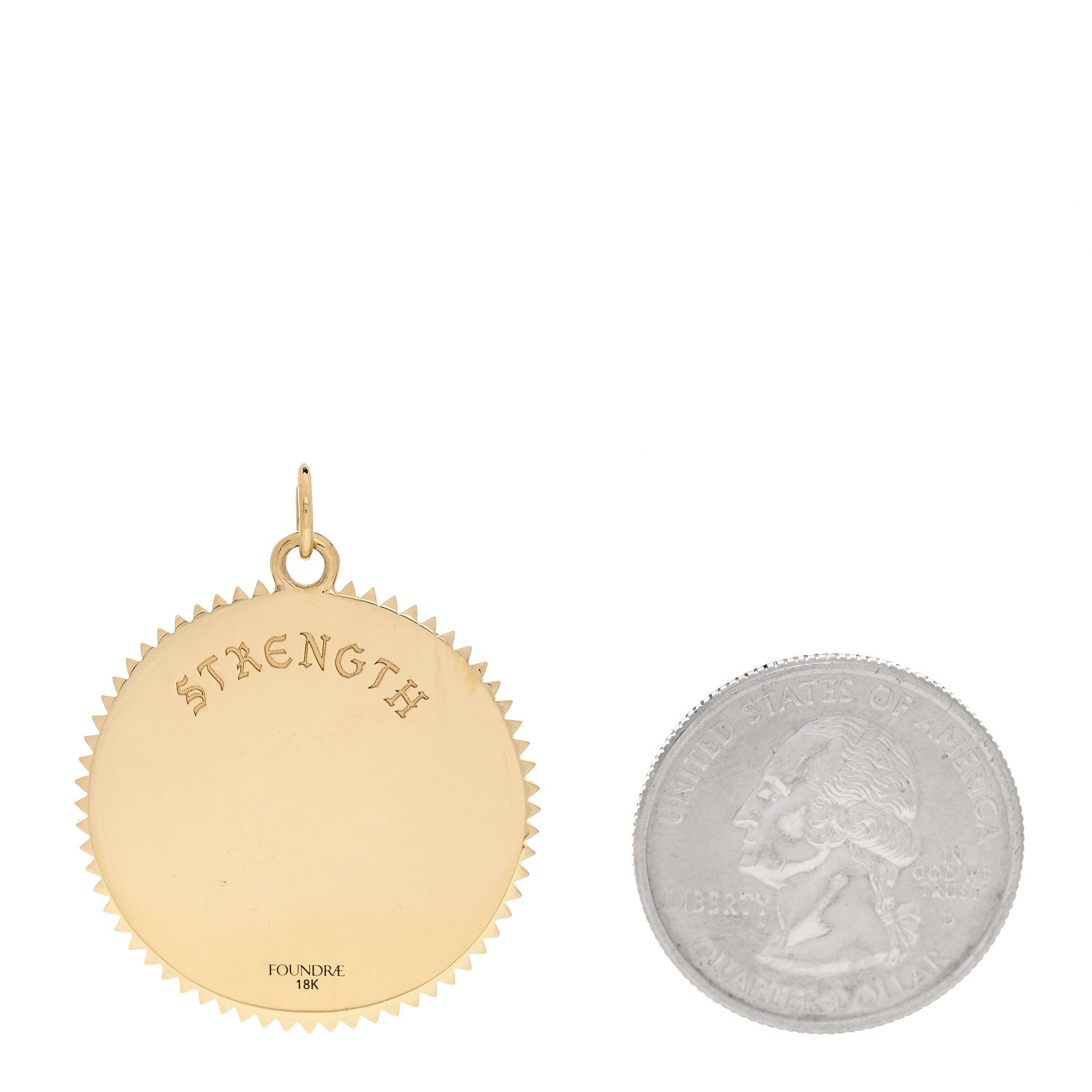Foundrae 18K Yellow Gold Diamond Large Strength Medallion Pendant 2 of 3