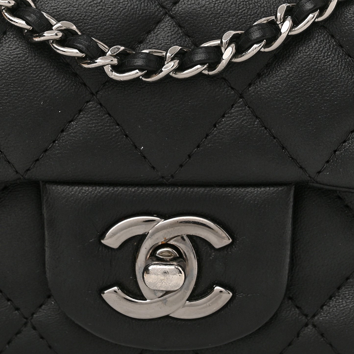 Lambskin Quilted Extra Mini Rectangular Flap Black