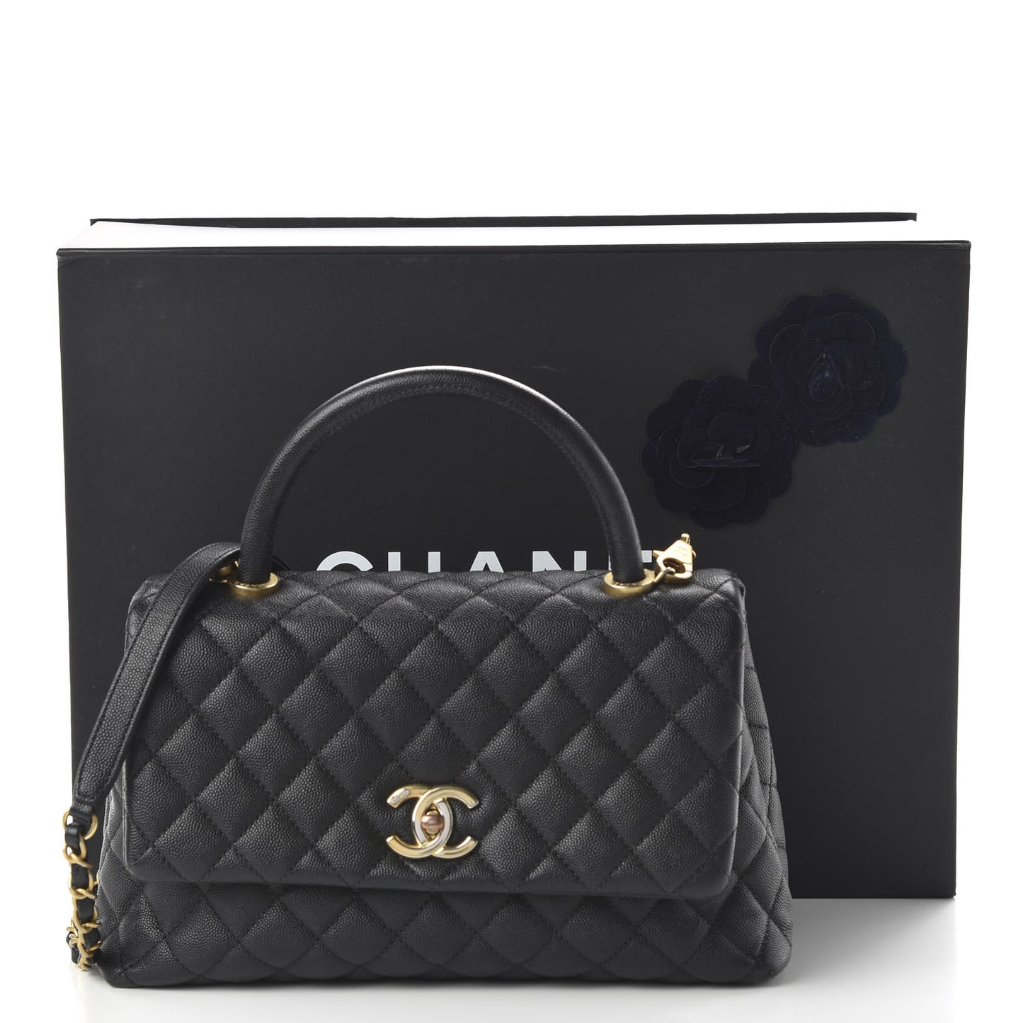 Caviar Quilted Small Coco Handle Flap Black