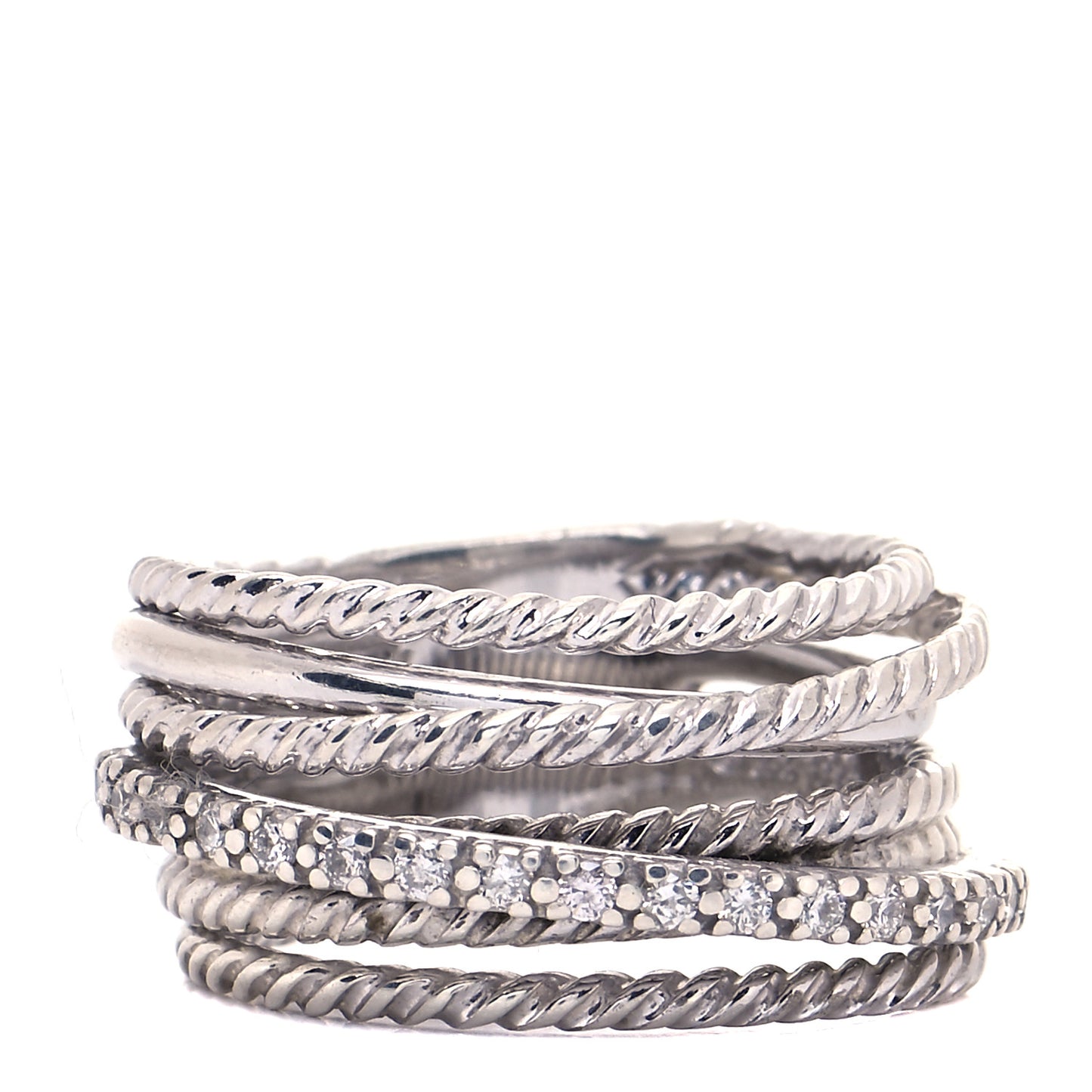 Sterling Silver Diamond 11mm Wide Crossover Cable Ring 51 5.75
