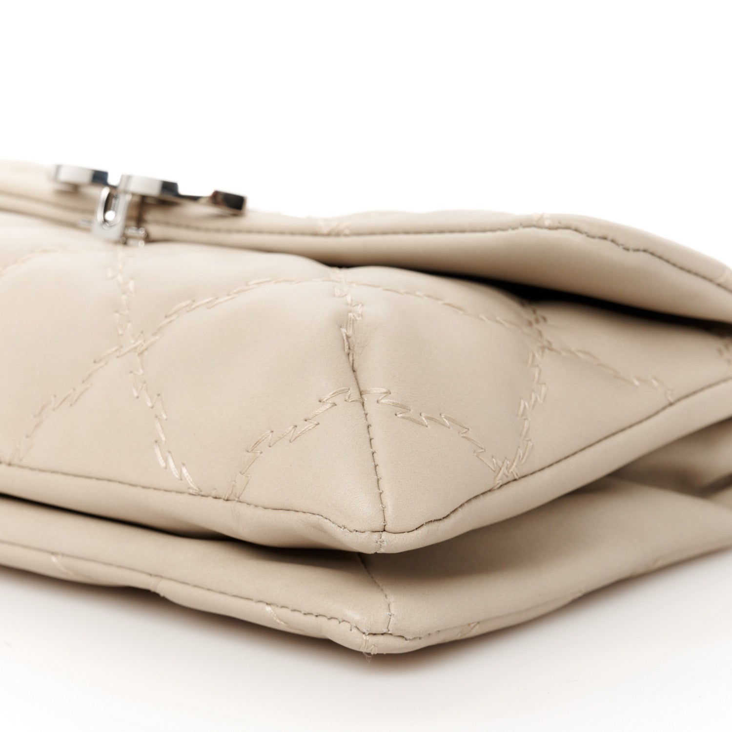 Chanel Calfskin Quilted Double Stitch Hamptons Clutch with Chain Beige Clair 9 of 11